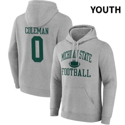 Youth Michigan State Spartans NCAA #0 Keon Coleman Gray NIL 2022 Fanatics Branded Gameday Tradition Pullover Football Hoodie HF32B38OW